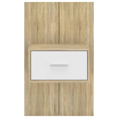 vidaXL Wall-mounted Bedside Cabinet White and Sonoma Oak