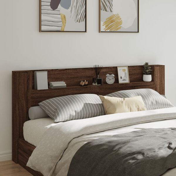 vidaXL Headboard Cabinet with LED Brown Oak 220x16.5x103.5 cm