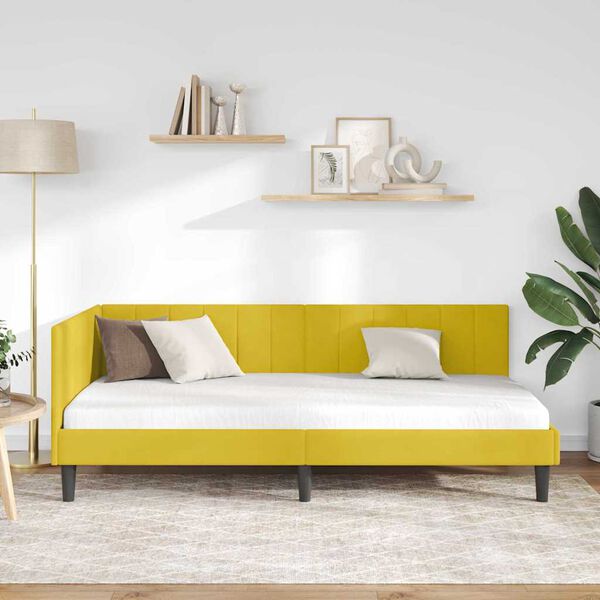 vidaXL Corner Bed Frame with Headboard Yellow 90 cm x 200 cm Velvet