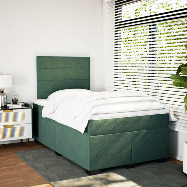 vidaXL Box Spring Bed with Mattress Dark Green 120x200 cm Velvet