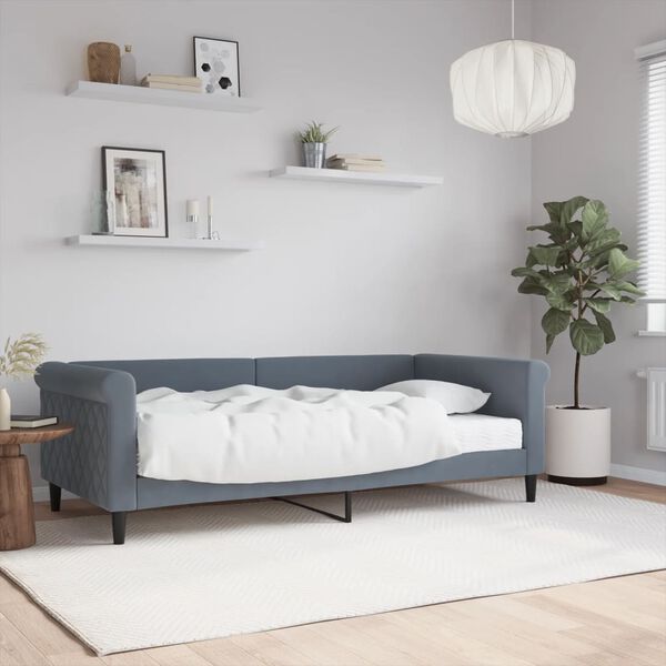 vidaXL Daybed with Mattress Blue Dark Grey 90x190 cm Velvet
