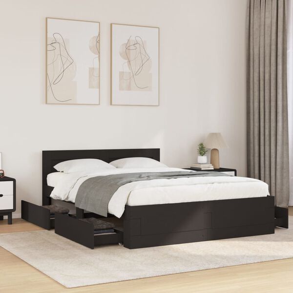 vidaXL Bed Frame with Headboard without Mattress Black 140x200 cm
