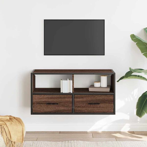 vidaXL TV Cabinet Brown Oak 80x31x39.5 cm Engineered Wood and Metal