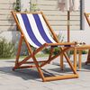 vidaXL Folding Beach Chair Blue and White Solid Wood Eucalyptus and Fabric