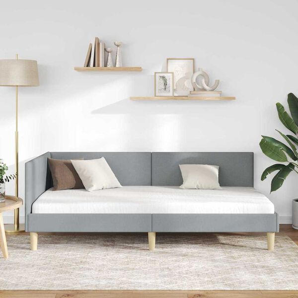 vidaXL Corner Bed Frame Light Grey 100 cm x 200 cm Velvet