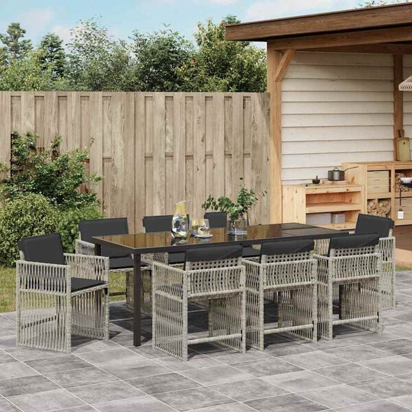 vidaXL Garden Dining Set 9 pcs Light Grey Powder-Coated Steel