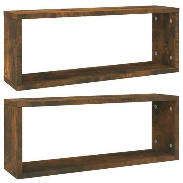 vidaXL Wall Cube Shelves 2 pcs Smoked Oak 60x15x23 cm Engineered Wood