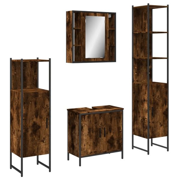vidaXL 4 Piece Bathroom Cabinet Set Smoked Oak Engineered Wood
