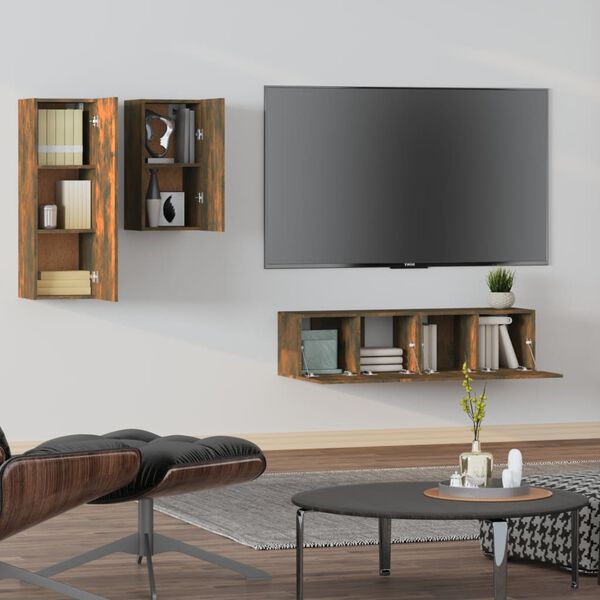 vidaXL 4 Piece TV Cabinet Set Smoked Oak Engineered Wood