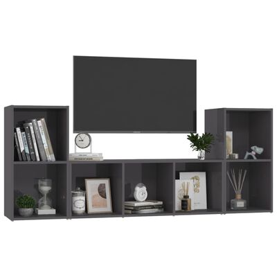 vidaXL 3 Piece TV Cabinet Set High Gloss Grey Engineered Wood