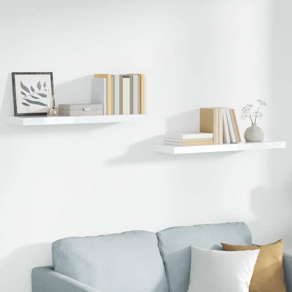 vidaXL Floating Wall Shelves 2 pcs High Gloss White 90x23.5x3.8 cm MDF