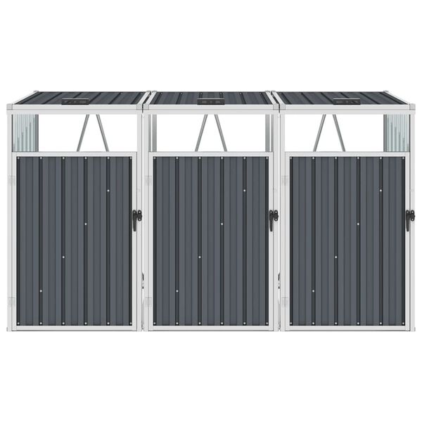 vidaXL Triple Garbage Bin Shed Grey 213x81x121 cm Steel