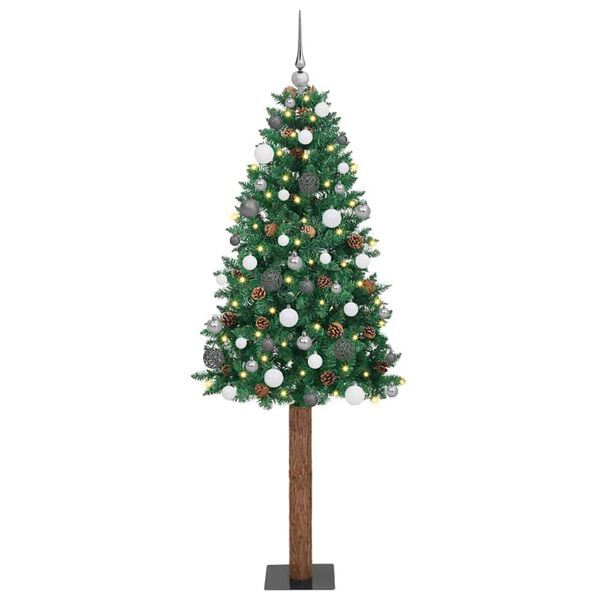vidaXL Slim Christmas Tree Green 210 cm PVC and Solid Pine wood