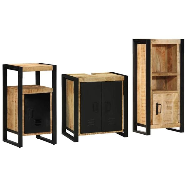 vidaXL Bathroom Furniture Set 3 pcs Brown and Black Solid Mango Wood
