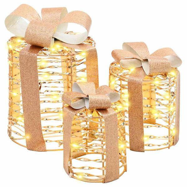vidaXL Gift Box Decoration 3 pcs Warm white 20 x 20 x 20 cm PET