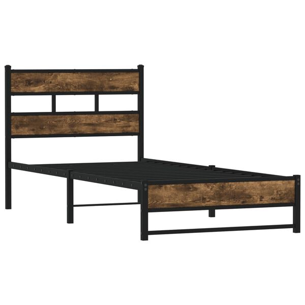 vidaXL Metal Bed Frame without Mattress Smoked Oak 100x190 cm
