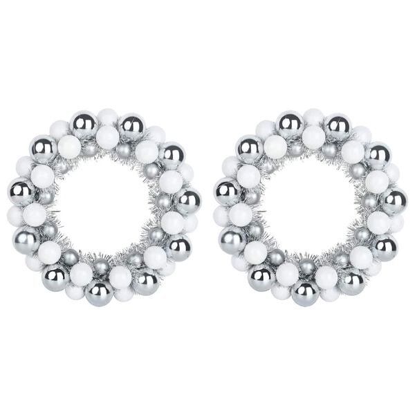 vidaXL Christmas Ball Wreathes 2 pcs White and Silver 33 x 33 x 7 cm