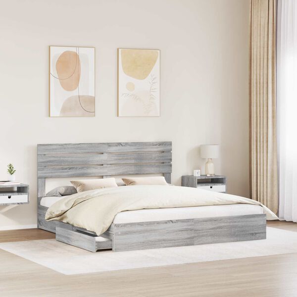 vidaXL Storage Bed Grey Sonoma 200 x 200 cm Engineered Wood