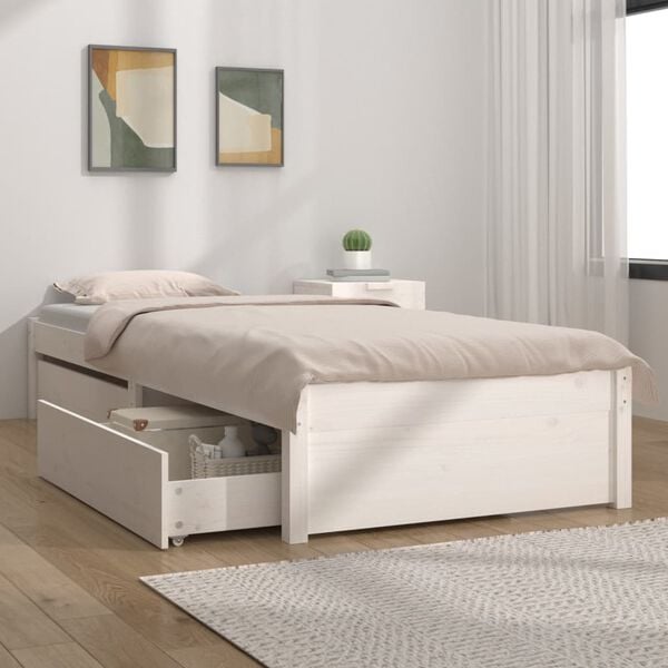vidaXL Bed Frame without Mattress with Drawers White 90x200 cm (814935+814985)