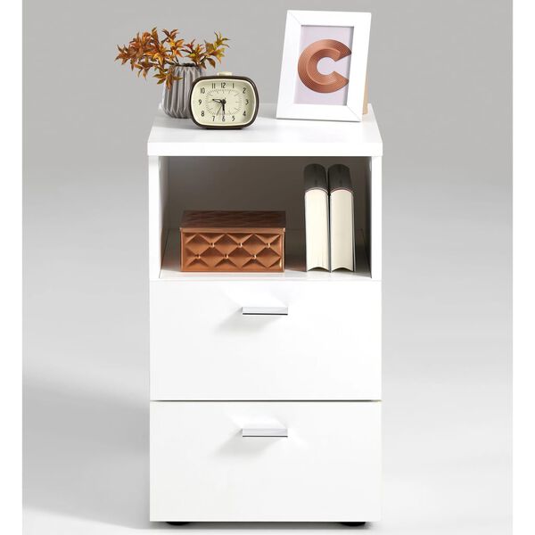 FMD Bedside Cabinet with 2 Drawers and Open Shelf White 652-00