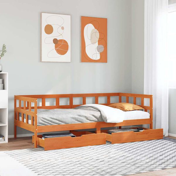 vidaXL Daybed with Drawers without Mattress Wax Brown 80x200 cm Solid Wood