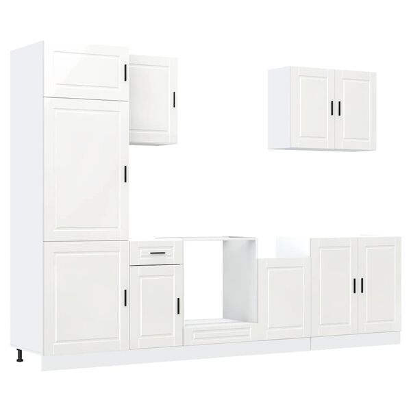 vidaXL 7 Piece Kitchen Cabinet Set Porto High Gloss White Engineered Wood