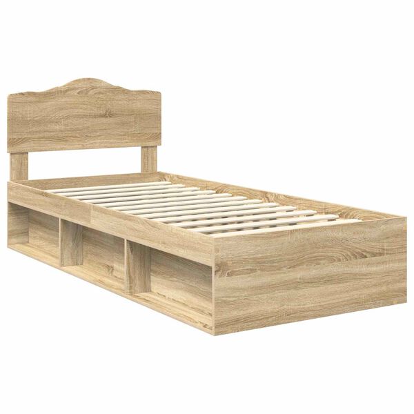vidaXL Bed Frame with Headboard Sonoma Oak 90 x 200 cm Solid Pine Wood