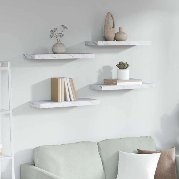 vidaXL Wall Shelf 4 pcs White Marble 60 x 23 x 4 cm Engineered Wood