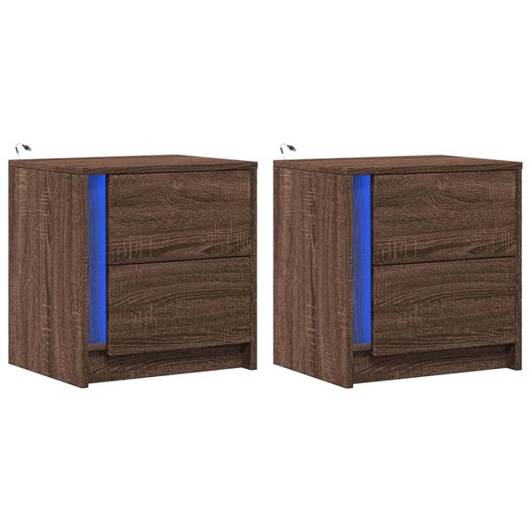 vidaXL Bedside Cabinets with LED Lights 2 pcs Brown Oak Engineered Wood