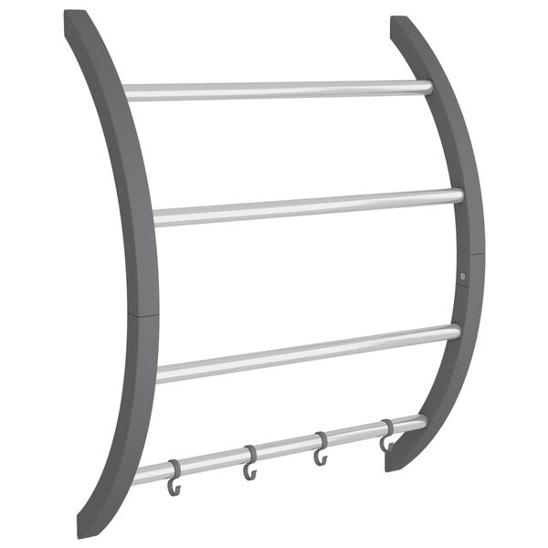 vidaXL Towel Rack with Hooks Silver 56x16x72 cm Aluminium