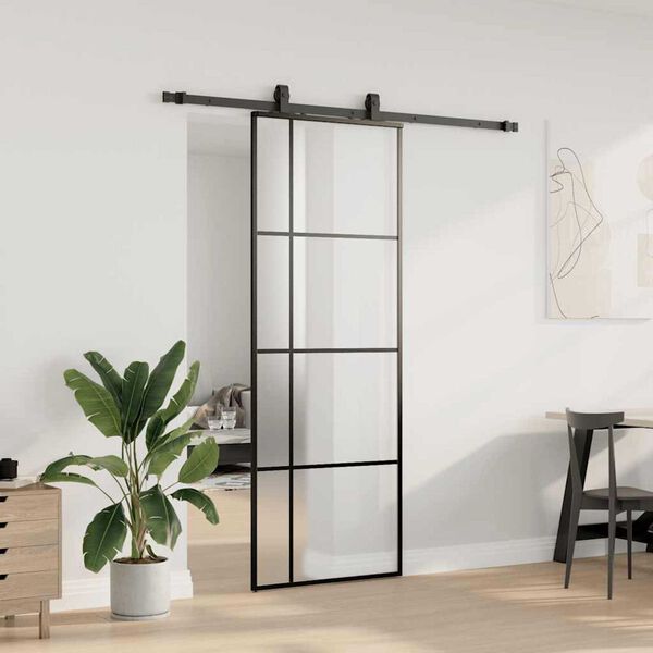 vidaXL Sliding Door with Hardware Set Black 76x205 cm ESG Glass