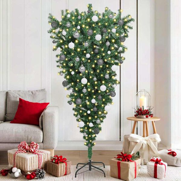 vidaXL Upside-down Artificial Pre-lit Christmas Tree with Ball Set PVC