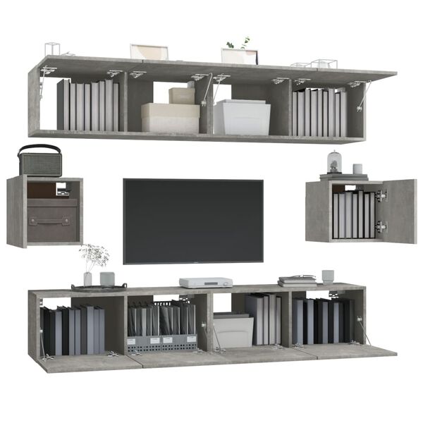 vidaXL 6 Piece TV Cabinet Set Concrete Grey Engineered Wood
