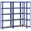 vidaXL 5-Layer Storage Shelves 3 pcs Blue Steel&Engineered Wood