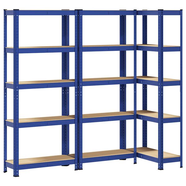 vidaXL 5-Layer Storage Shelves 3 pcs Blue Steel&Engineered Wood