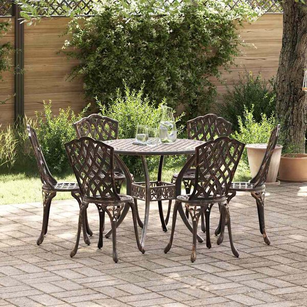 vidaXL Garden Dining Set 7 pcs Bronze 90 x 90 x 75 cm Cast Aluminium