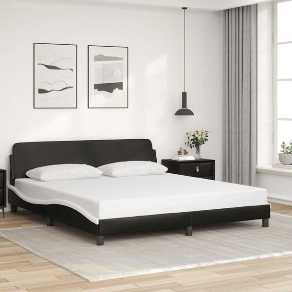 vidaXL Bed Frame "Dover" Black and White 180x200 cm Super King Faux Leather
