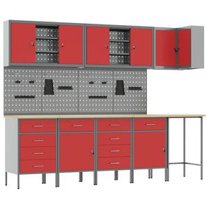vidaXL Work Cabinet Set with Drawer with Shelf 12 pcs Red and Grey