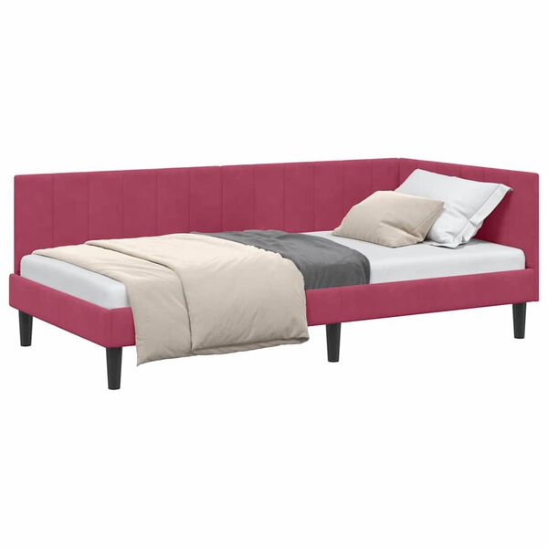 vidaXL Corner Bed Frame with Headboard Wine Red 90 cm x 200 cm Velvet