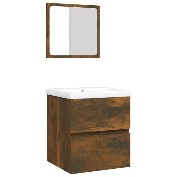 vidaXL Bathroom Sink Cabinet with Basin and Mirror Smoked Oak
