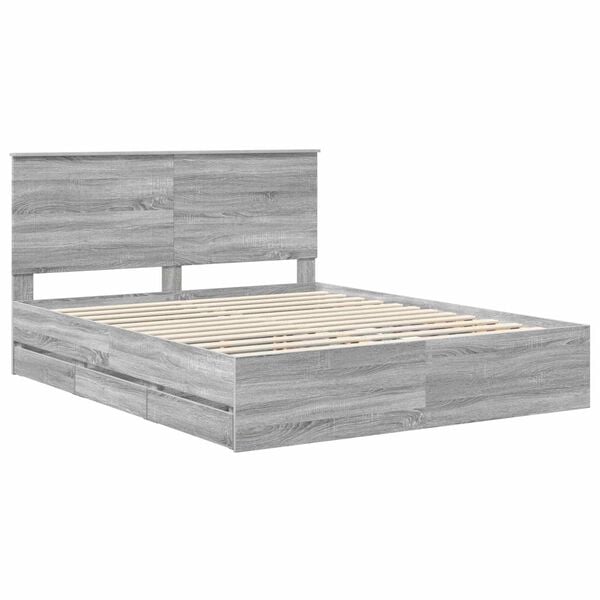 vidaXL Bed Frame with Headboard Grey Sonoma 160 x 200 cm Engineer Wood