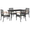 vidaXL 5 Piece Garden Dining Set with Cushions Black Poly Rattan