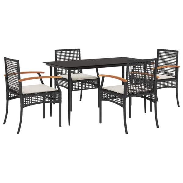 vidaXL 5 Piece Garden Dining Set with Cushions Black Poly Rattan