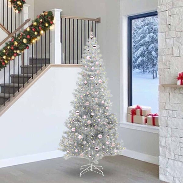 vidaXL Christmas Tree with 300 LEDs with Stand Silver 240 cm PET