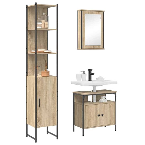 vidaXL Bathroom Furniture Set 3 pcs Sonoma Oak Engineered Wood