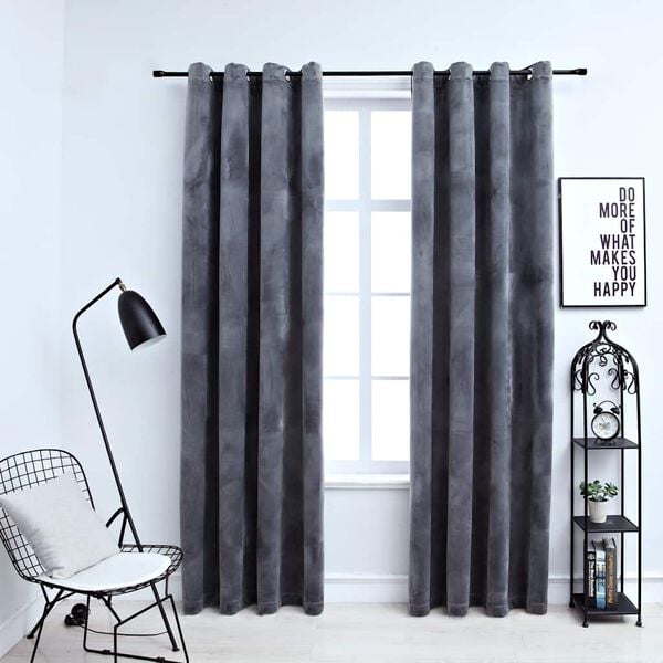 vidaXL Blackout Curtains with Rings 2 pcs Velvet Anthracite 140x245 cm