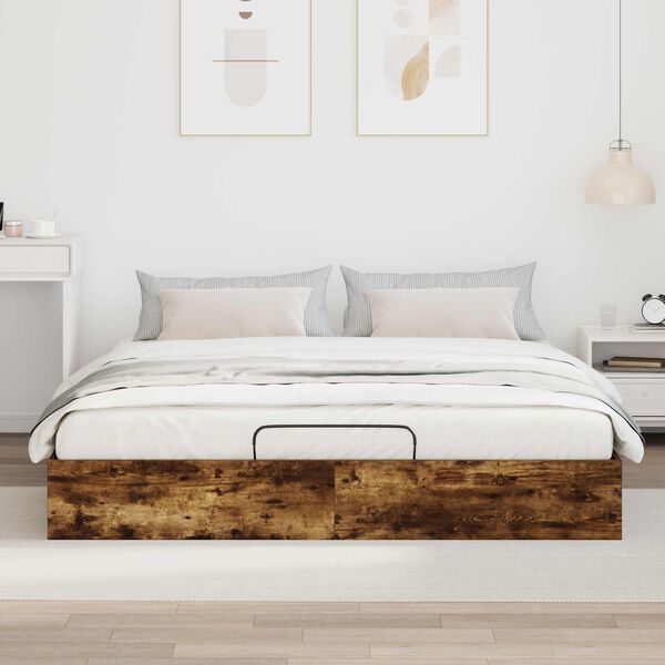 vidaXL Ottoman Bed Frame Smoked Oak 203 x 160 x 25 cm Engineered Wood