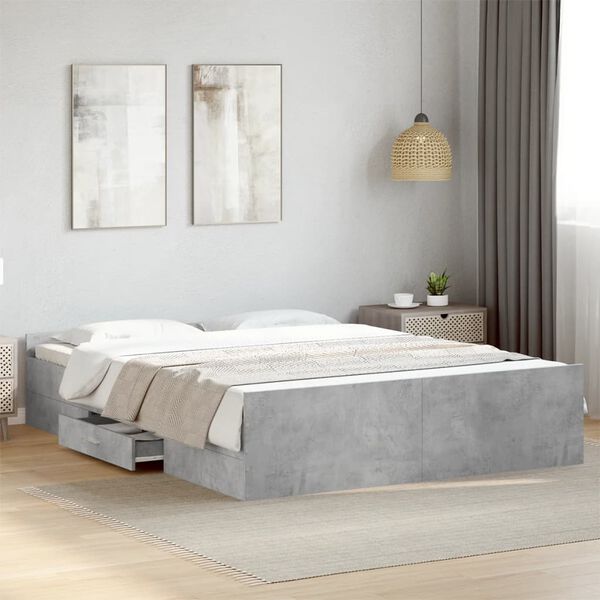 vidaXL Bed Frame with Drawers without Mattress Concrete Grey 150x200 cm King Size