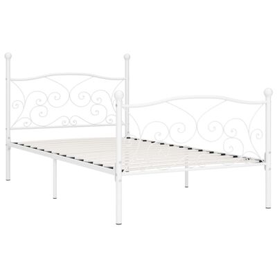 vidaXL Bed Frame with Slatted Base White Metal 100x200 cm