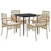 vidaXL 5 Piece Garden Dining Set with Cushions Beige Poly Rattan